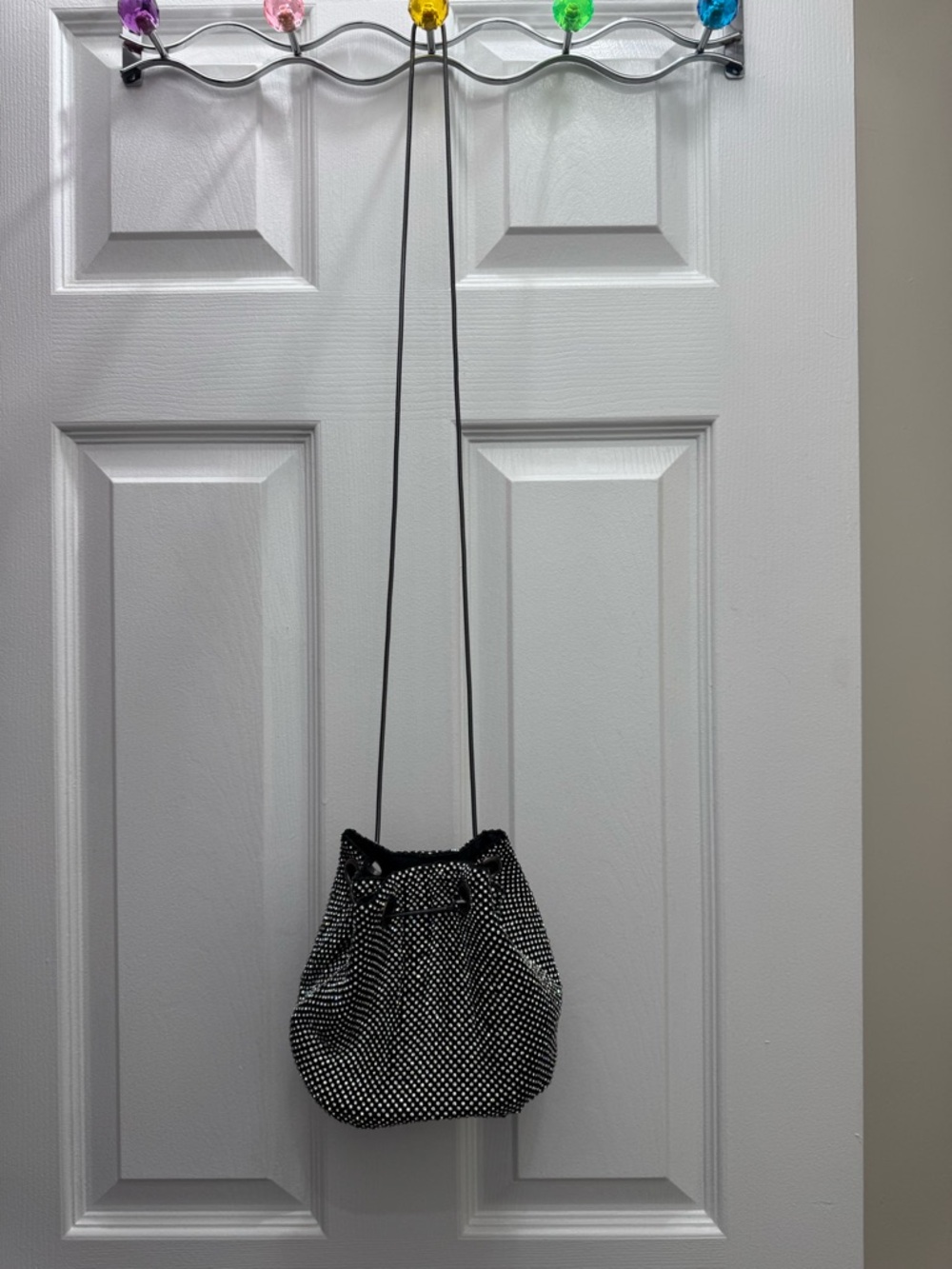 Black Rhinestone Drawstring Bucket Bag - Picture 4 of 4